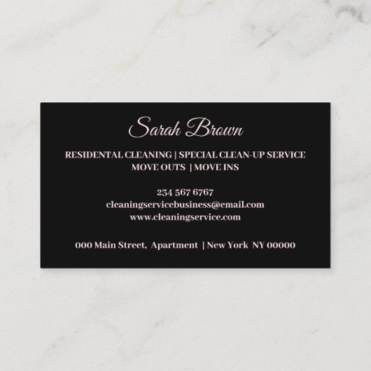 Black Pink Cleaning Service Janitorial funkeln Visitenkarte (Rückseite)