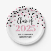 Black Pink Confetti Abschluss 2025 Pappteller (Vorderseite)
