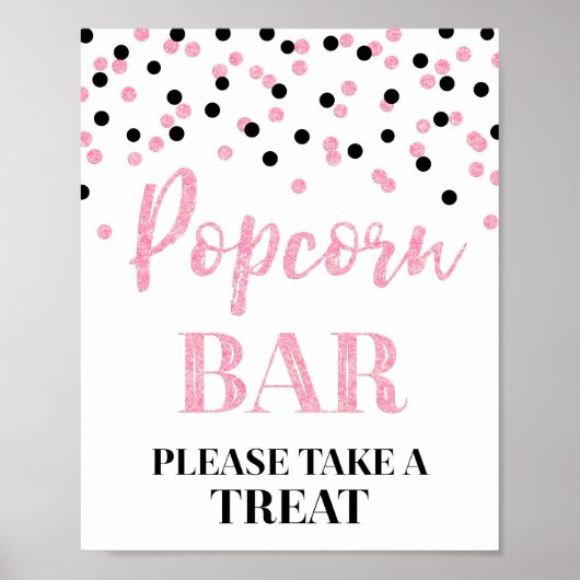 Black Pink Confetti Popcorn Bar Sign Poster (Vorne)