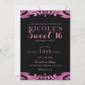 Black & Pink Damask Chic Elegant Sweet 16 Party Einladung (Vorderseite)