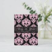 Black & Pink Damask Chic Wedding Save the Date Ankündigungspostkarte (Stehend Vorderseite)
