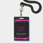 Black Pink Dripping Glitzer 18 Birthday VIP Pass Ausweis (Rückseite mit Schlüsselband)