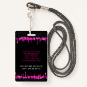 Black Pink Dripping Glitzer 18 Birthday VIP Pass Ausweis (Rückseite mit Schlüsselband)