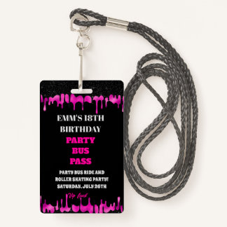 Black Pink Dripping Glitzer 18 Birthday VIP Pass Ausweis
