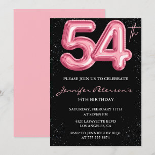Black Pink Einladungen zum 54. Geburtstag Ballon G