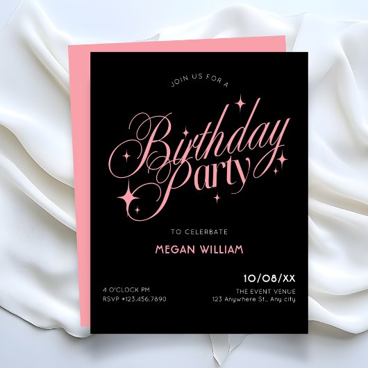 Black Pink elegant birthday Einladung