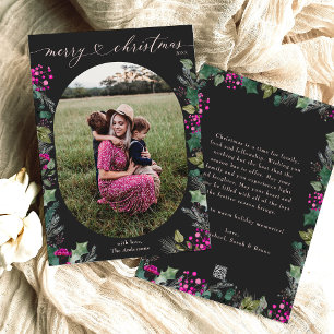 Black & Pink Elegant Boho Foto Frohe Weihnachten