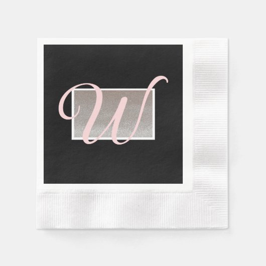 Black Pink Elegant Monogram Paper Napkins Serviette (Vorderseite)