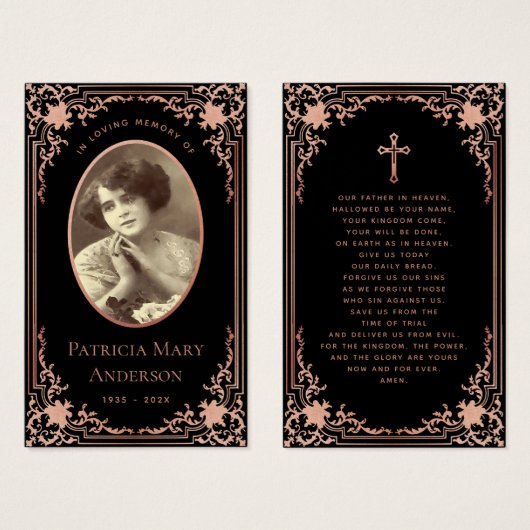 Black Pink Elegante Beerdigungskarte (Vorne & Hinten)