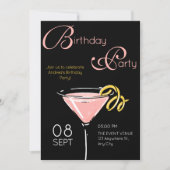 Black pink fancy cocktail birthday einladung (Vorderseite)