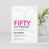 Black Pink Fifty and Fabulous 50th Birthday Einladung (Stehend Vorderseite)