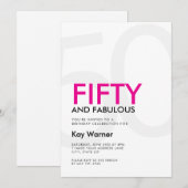 Black Pink Fifty and Fabulous 50th Birthday Einladung (Vorne/Hinten)