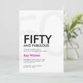 Black Pink Fifty and Fabulous 50th Birthday Einladung (Stehend Vorderseite)
