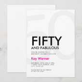 Black Pink Fifty and Fabulous 50th Birthday Einladung (Vorne/Hinten)