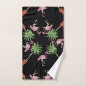 Black Pink Flamingo Flamingos Palm Tree Bath Badhandtuch Set (Handtuch)