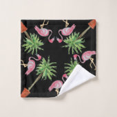 Black Pink Flamingo Flamingos Palm Tree Bath Badhandtuch Set (Waschlappen)