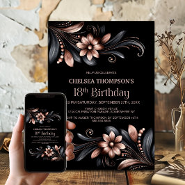 Black Pink Floral 18th Birthday Party Einladung