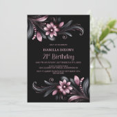 Black Pink Floral 21st Birthday Party Einladung (Stehend Vorderseite)