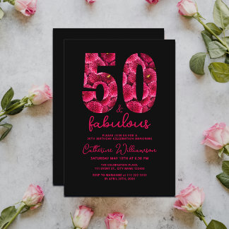 Black Pink Floral 50 und fabelhafte Geburtstagspar Einladung
