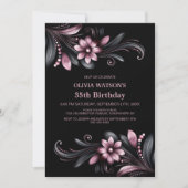 Black Pink Floral Birthday Party Einladung (Vorderseite)