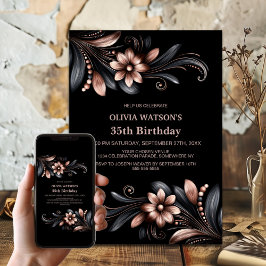 Black Pink Floral Birthday Party Einladung