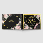 Black Pink Floral Quinceanera Quince 15 XV Twins Gästebuch (Voll)