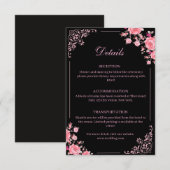 Black & Pink Floral Wedding Enclosure Card Begleitkarte (Vorne/Hinten)