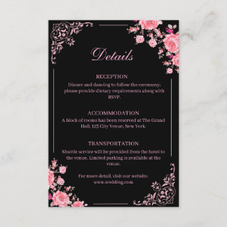 Black & Pink Floral Wedding Enclosure Card Begleitkarte