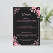 Black & Pink Floral Wedding Enclosure Card Begleitkarte (Stehend Vorderseite)