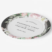 Black Pink Floral Wedding Napkins Pappteller (Schrägansicht)