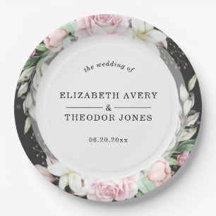 Black Pink Floral Wedding Napkins Pappteller