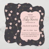 Black & Pink Flowers Baby Shower Invitation Einladung (Vorne/Hinten)