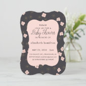 Black & Pink Flowers Baby Shower Invitation Einladung (Stehend Vorderseite)