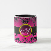 BLACK PINK FUCHSIA DAMASK GEMSTONE MONOGRAMM TASSE (Zentrum)
