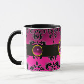 BLACK PINK FUCHSIA DAMASK GEMSTONE MONOGRAMM TASSE (Links)