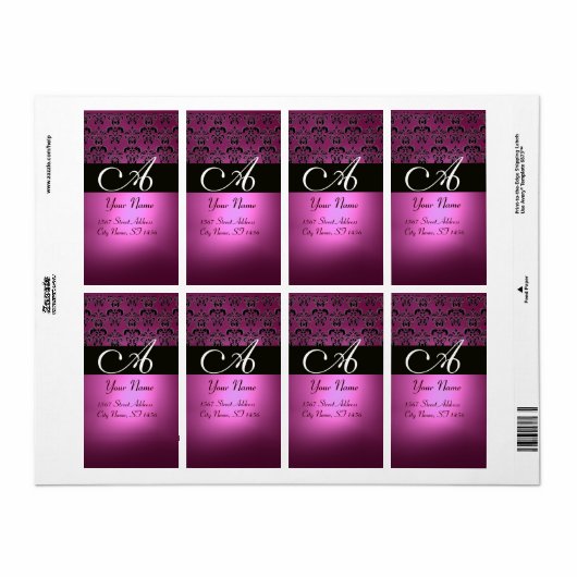 BLACK PINK FUCHSIA LILA AMETHYST DAMASK MONOGRAMM (Vorne)