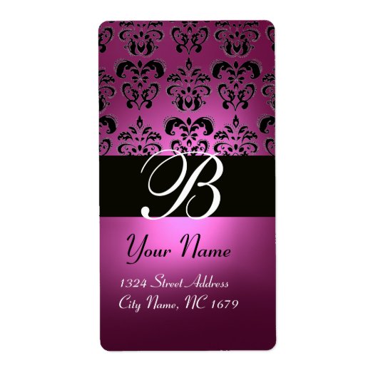 BLACK PINK FUCHSIA LILA AMETHYST DAMASK MONOGRAMM (Vorne)