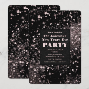 Black & Pink funkelnde Lichter Silvesterparty Einladung