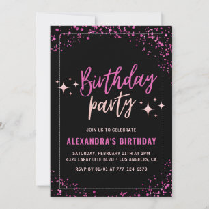 Black Pink Glam Glitzer 48. Geburtstagsparty Einladung