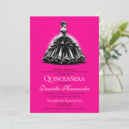 Black & Pink Glam Quinceañera Einladung