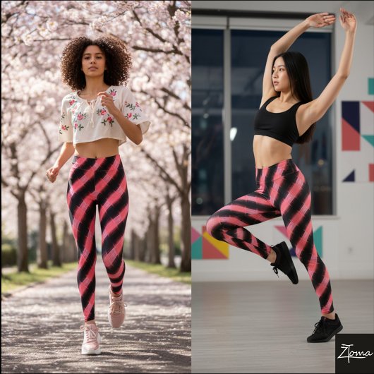 Black Pink Glitch Cyber Diagonal Plaid Leggings