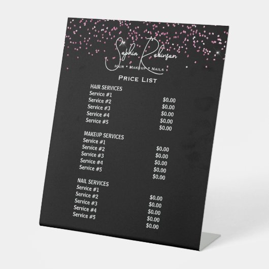 Black & Pink Glitter Beauty Salon Price List Sockelschild (Vorderseite)
