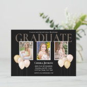 Black Pink Glitzer Ballon Foto Graduation Party Einladung (Stehend Vorderseite)
