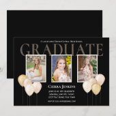 Black Pink Glitzer Ballon Foto Graduation Party Einladung (Vorne/Hinten)