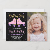 Black Pink Glitzer Foto Skaten Geburtstag Einladung (Vorderseite)