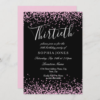 Black Pink Glitzer Girls 30. Geburtstag Party Einladung