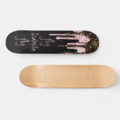Black Pink Glitzer Girly Sparkle Personalisierter  Skateboard (Horizontal)