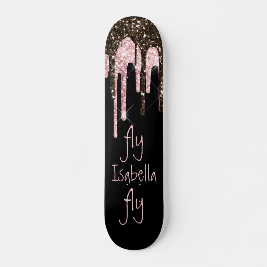 Black Pink Glitzer Girly Sparkle Personalisierter  Skateboard (Vorne)