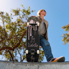 Black Pink Glitzer Girly Sparkle Personalisierter  Skateboard