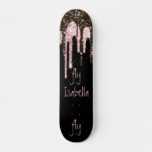 Black Pink Glitzer Girly Sparkle Personalisierter  Skateboard (Vorne)